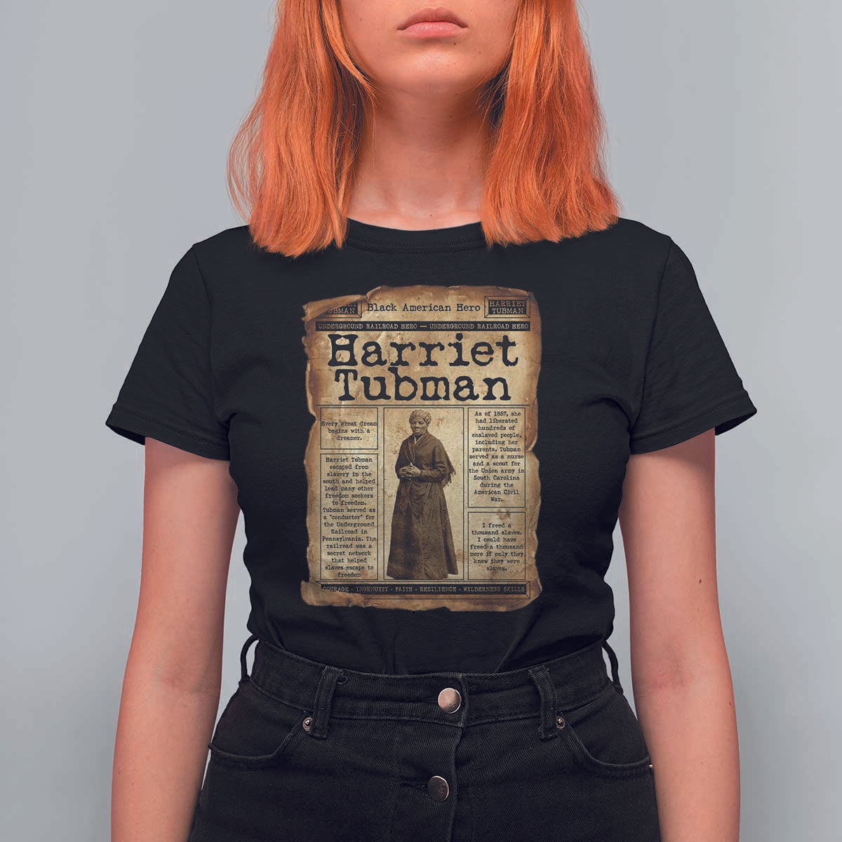 Harriet Tubman Newspaper T Shirt For Women Strong Black Woman Leader Gift - Wonder Print Shop