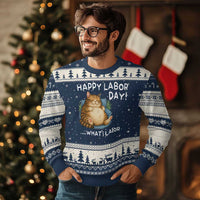 Funny Fat Cat Resting Lazy Cat Ugly Christmas Sweater Happy Labor Day Whats Labor