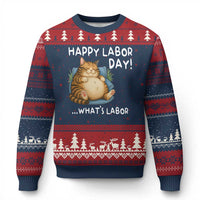 Funny Fat Cat Resting Lazy Cat Ugly Christmas Sweater Happy Labor Day Whats Labor