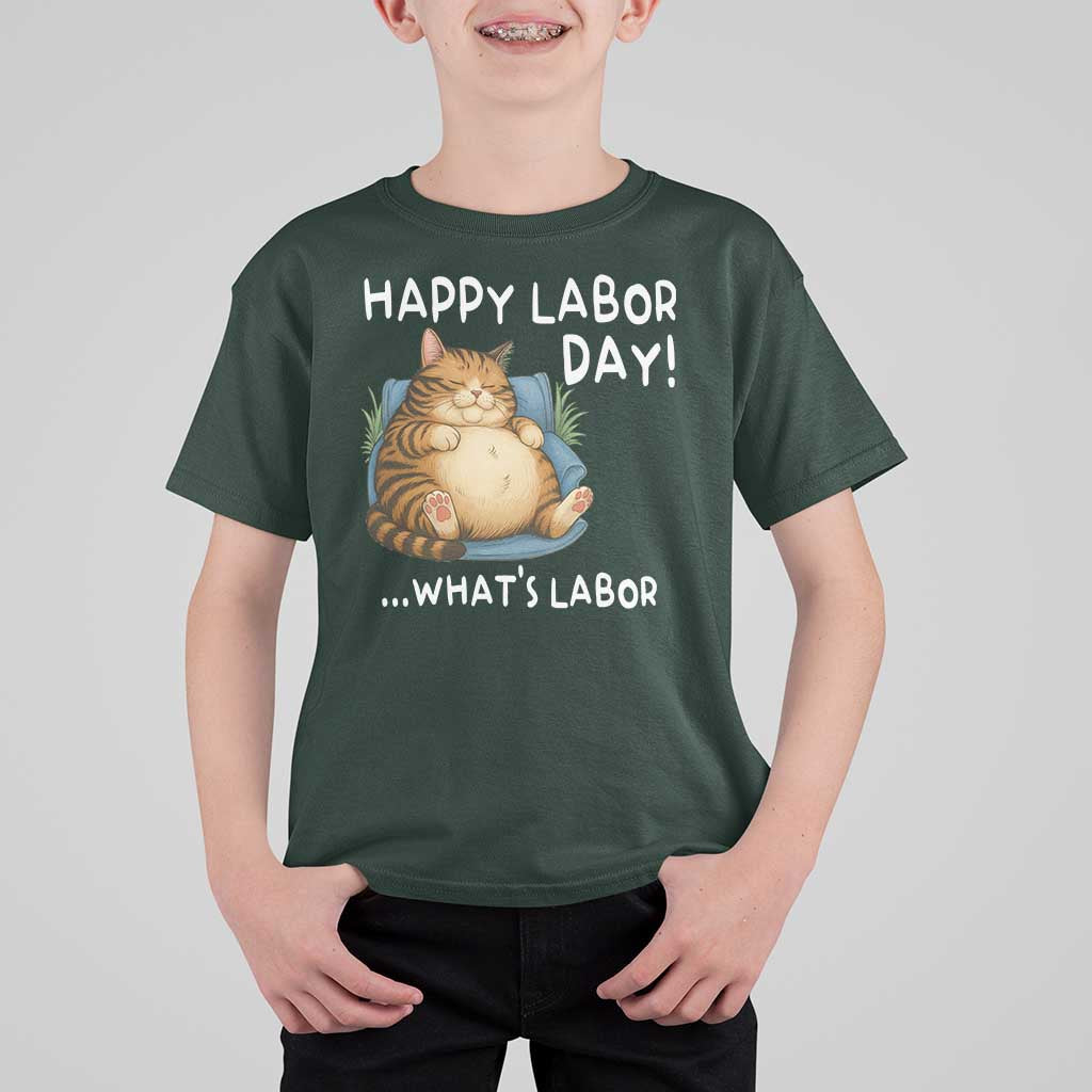 Funny Fat Cat Resting Lazy Cat T Shirt For Kid Happy Labor Day Whats Labor