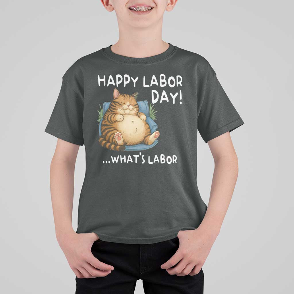Funny Fat Cat Resting Lazy Cat T Shirt For Kid Happy Labor Day Whats Labor