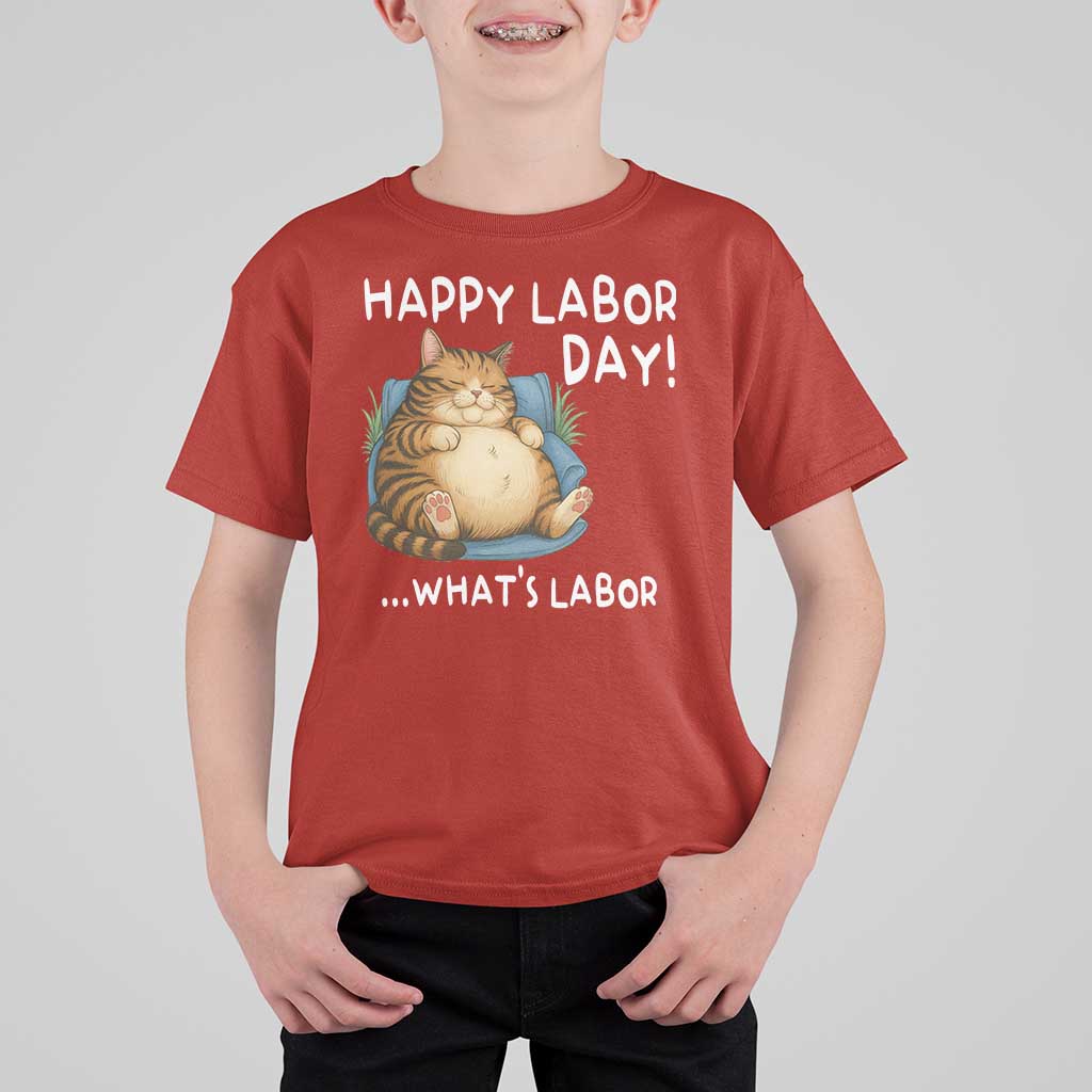 Funny Fat Cat Resting Lazy Cat T Shirt For Kid Happy Labor Day Whats Labor
