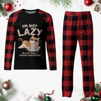 Funny Lazy Cat Plaid Pajama Set I'm Not Lazy I'm Just Really Enjoying Doing Nothing - Wonder Print Shop