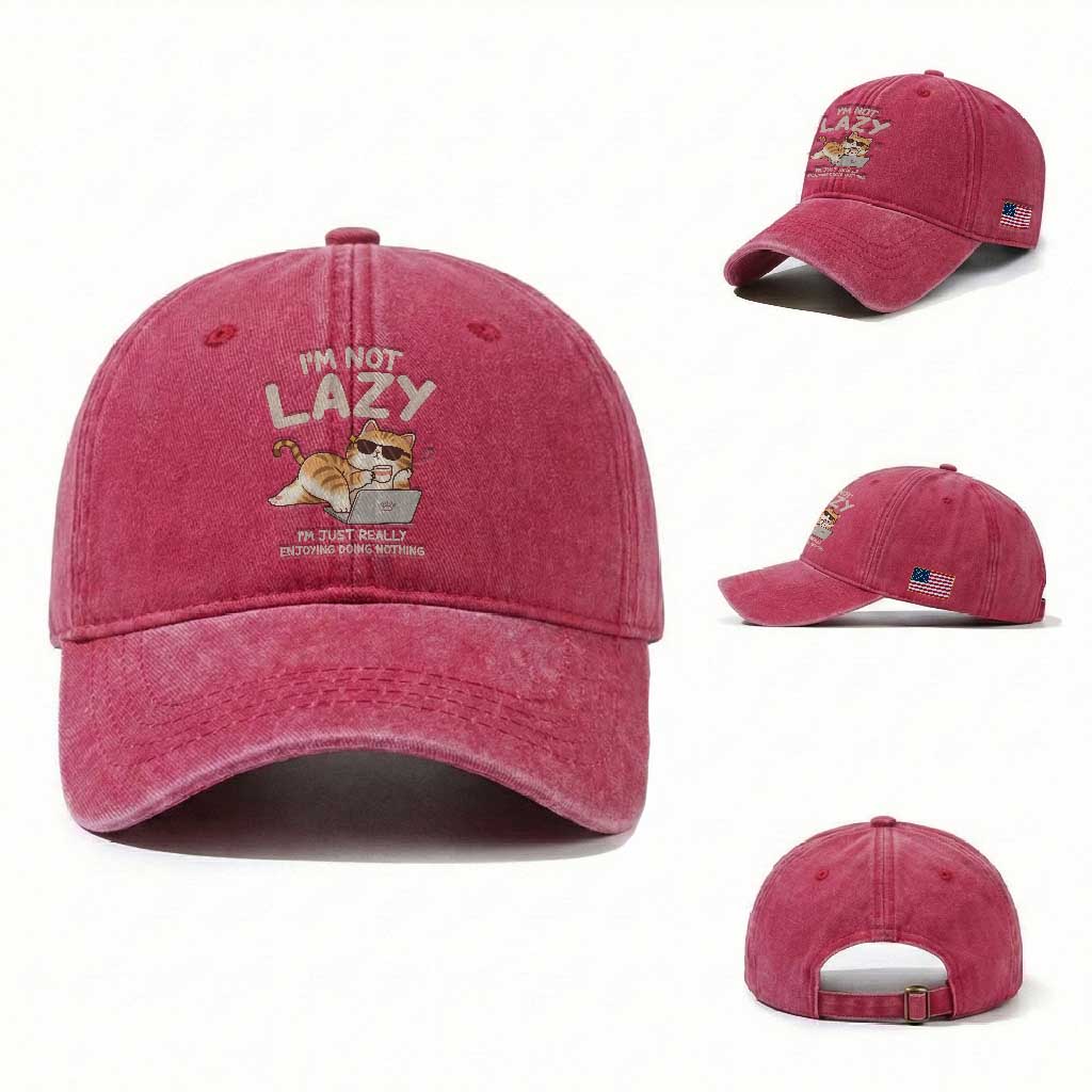 Funny Lazy Cat Washed Cotton Baseball Cap I'm Not Lazy I'm Just Really Enjoying Doing Nothing
