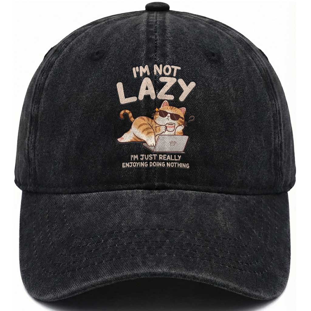 Funny Lazy Cat Washed Cotton Baseball Cap I'm Not Lazy I'm Just Really Enjoying Doing Nothing