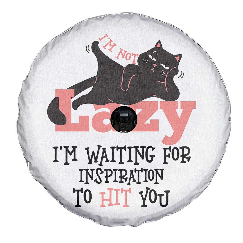 I Am Not Lazy I Am Waiting For Inspiration To Hit You Spare Tire Cover Black Lazy Cat - Wonder Print Shop