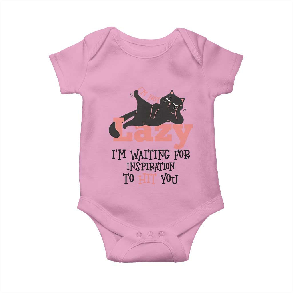 I Am Not Lazy I Am Waiting For Inspiration To Hit You Baby Onesie Black Lazy Cat - Wonder Print Shop