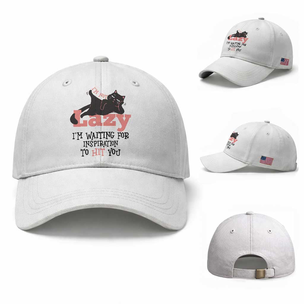 I Am Not Lazy I Am Waiting For Inspiration To Hit You Baseball Cap Black Lazy Cat