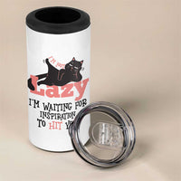 I Am Not Lazy I Am Waiting For Inspiration To Hit You 4 in 1 Can Cooler Tumbler Black Lazy Cat