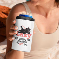 I Am Not Lazy I Am Waiting For Inspiration To Hit You 4 in 1 Can Cooler Tumbler Black Lazy Cat