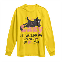 I Am Not Lazy I Am Waiting For Inspiration To Hit You Long Sleeve Shirt Black Lazy Cat - Wonder Print Shop