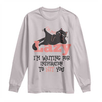 I Am Not Lazy I Am Waiting For Inspiration To Hit You Long Sleeve Shirt Black Lazy Cat - Wonder Print Shop