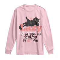 I Am Not Lazy I Am Waiting For Inspiration To Hit You Long Sleeve Shirt Black Lazy Cat - Wonder Print Shop
