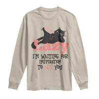 I Am Not Lazy I Am Waiting For Inspiration To Hit You Long Sleeve Shirt Black Lazy Cat - Wonder Print Shop