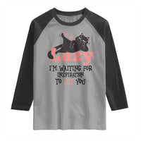 I Am Not Lazy I Am Waiting For Inspiration To Hit You Raglan Shirt Black Lazy Cat - Wonder Print Shop