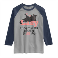 I Am Not Lazy I Am Waiting For Inspiration To Hit You Raglan Shirt Black Lazy Cat - Wonder Print Shop
