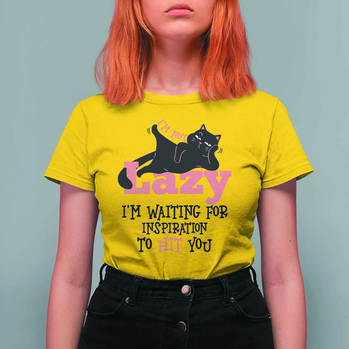 I Am Not Lazy I Am Waiting For Inspiration To Hit You T Shirt For Women Black Lazy Cat - Wonder Print Shop