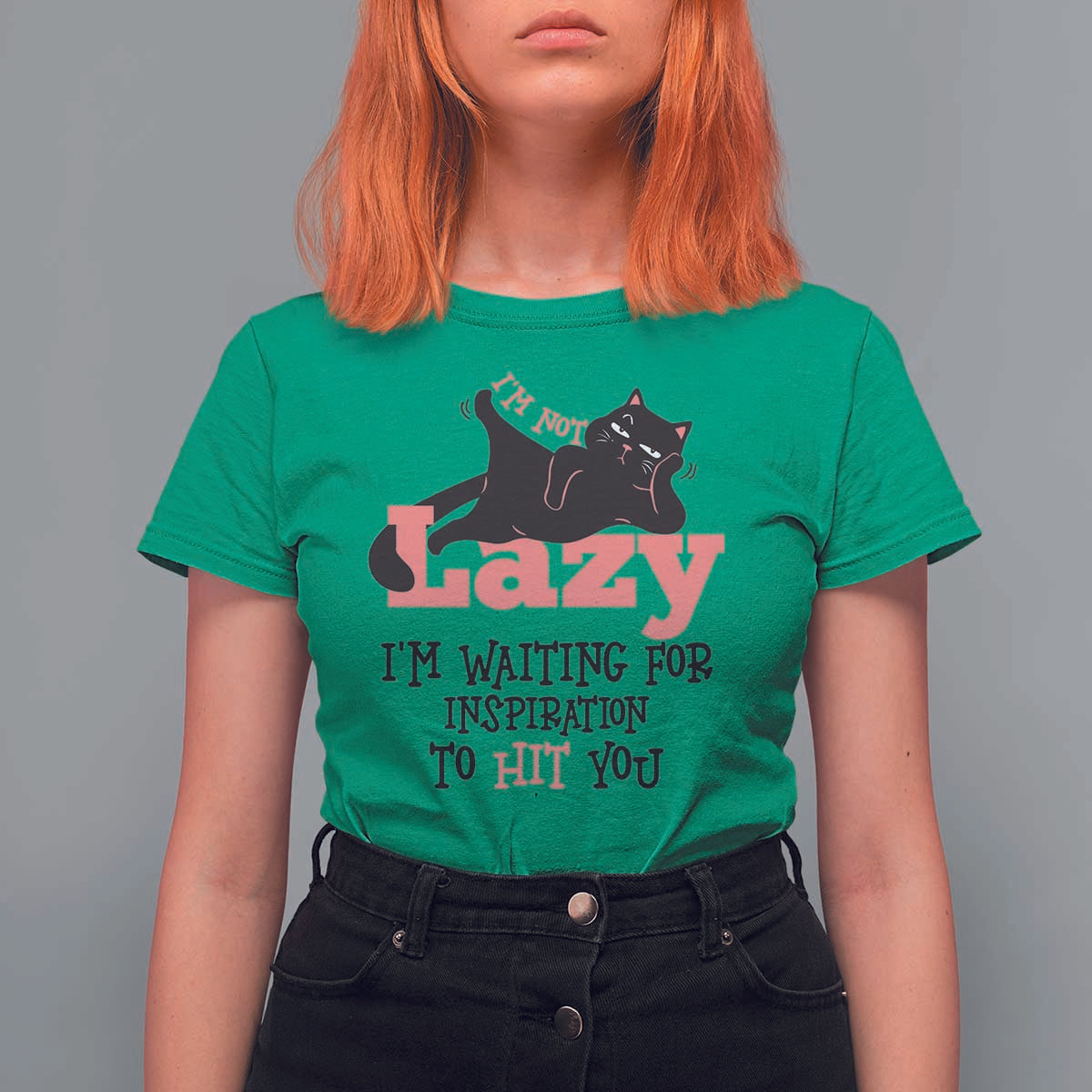 I Am Not Lazy I Am Waiting For Inspiration To Hit You T Shirt For Women Black Lazy Cat - Wonder Print Shop