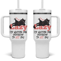 I Am Not Lazy I Am Waiting For Inspiration To Hit You Tumbler With Handle Black Lazy Cat