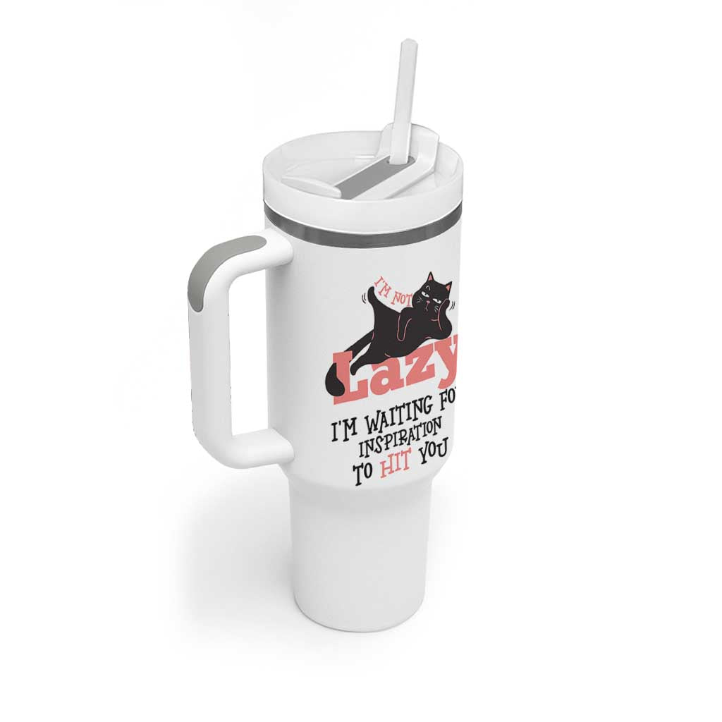 I Am Not Lazy I Am Waiting For Inspiration To Hit You Tumbler With Handle Black Lazy Cat