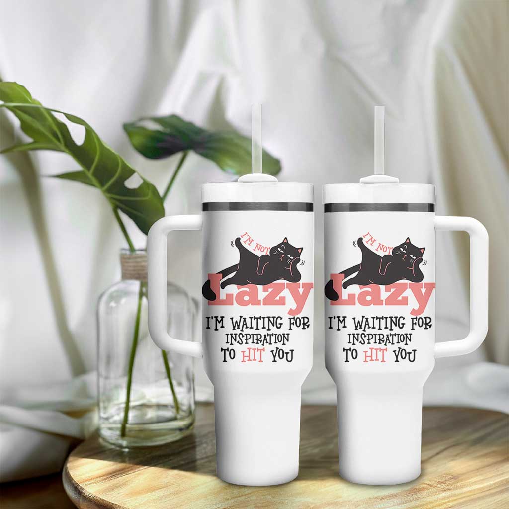 I Am Not Lazy I Am Waiting For Inspiration To Hit You Tumbler With Handle Black Lazy Cat