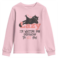 I Am Not Lazy I Am Waiting For Inspiration To Hit You Youth Sweatshirt Black Lazy Cat - Wonder Print Shop