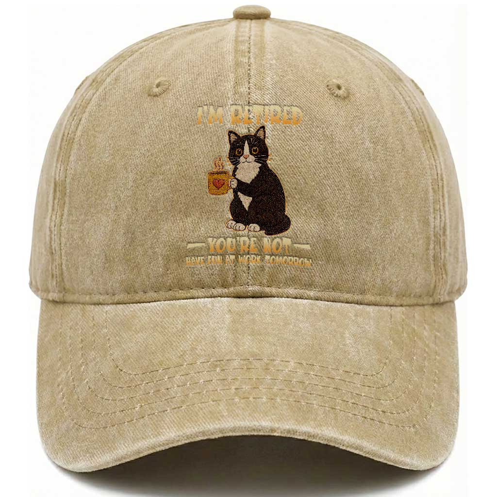 Funny I Am Retired You Are Not Have Fun At Work Tomorrow Washed Cotton Baseball Cap Black Cat