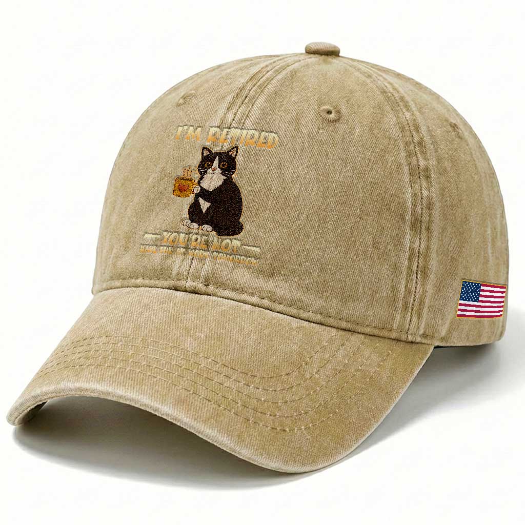 Funny I Am Retired You Are Not Have Fun At Work Tomorrow Washed Cotton Baseball Cap Black Cat