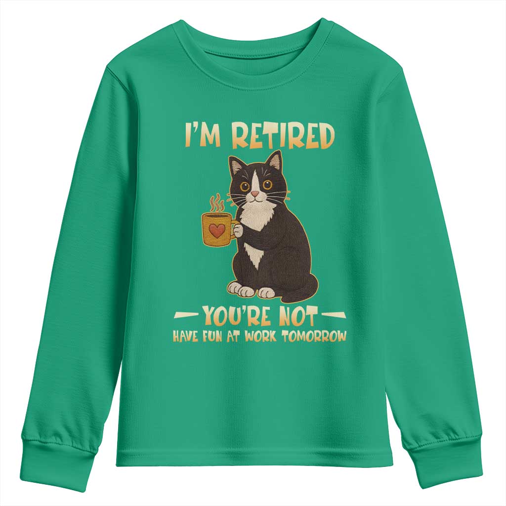 Funny I Am Retired You Are Not Have Fun At Work Tomorrow Youth Sweatshirt Black Cat - Wonder Print Shop