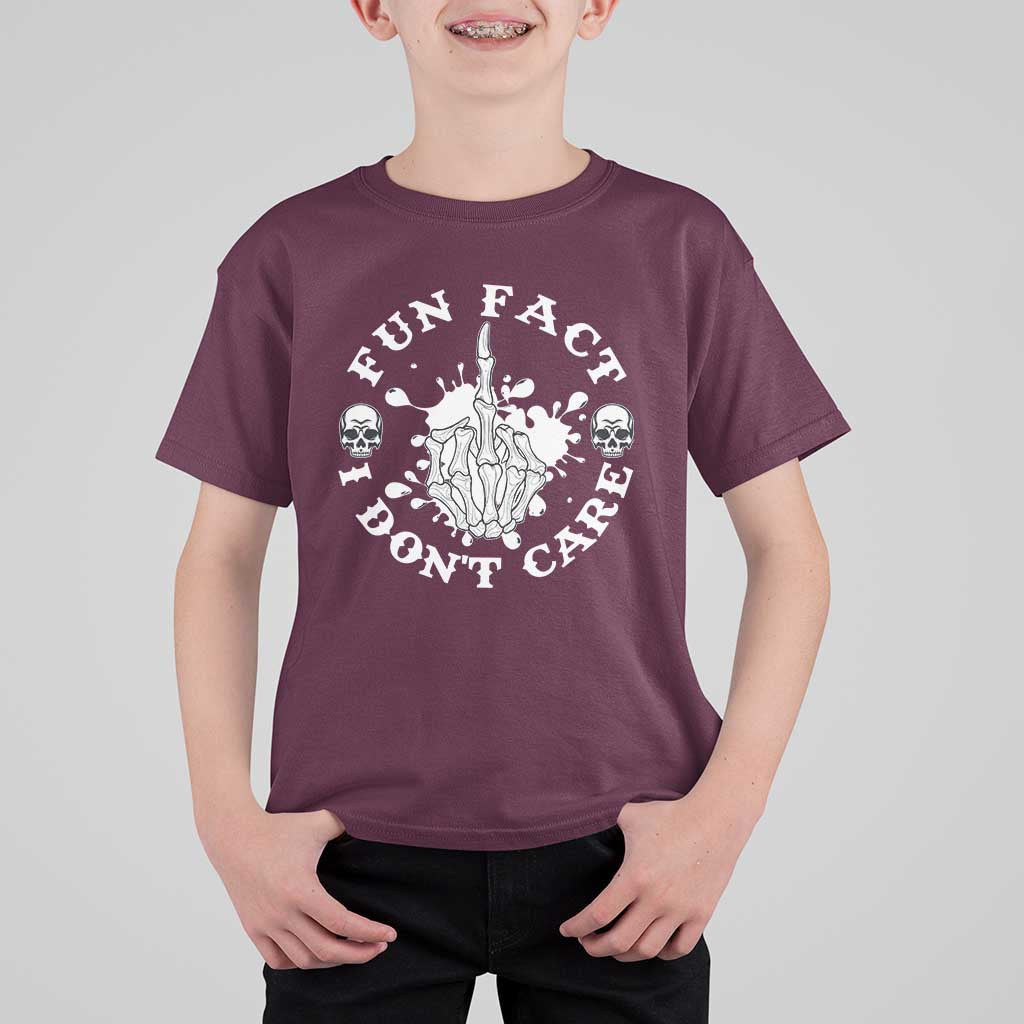 Dark Humor Skeleton Fun Fact I Do Not Care Vibe T Shirt For Kid - Wonder Print Shop