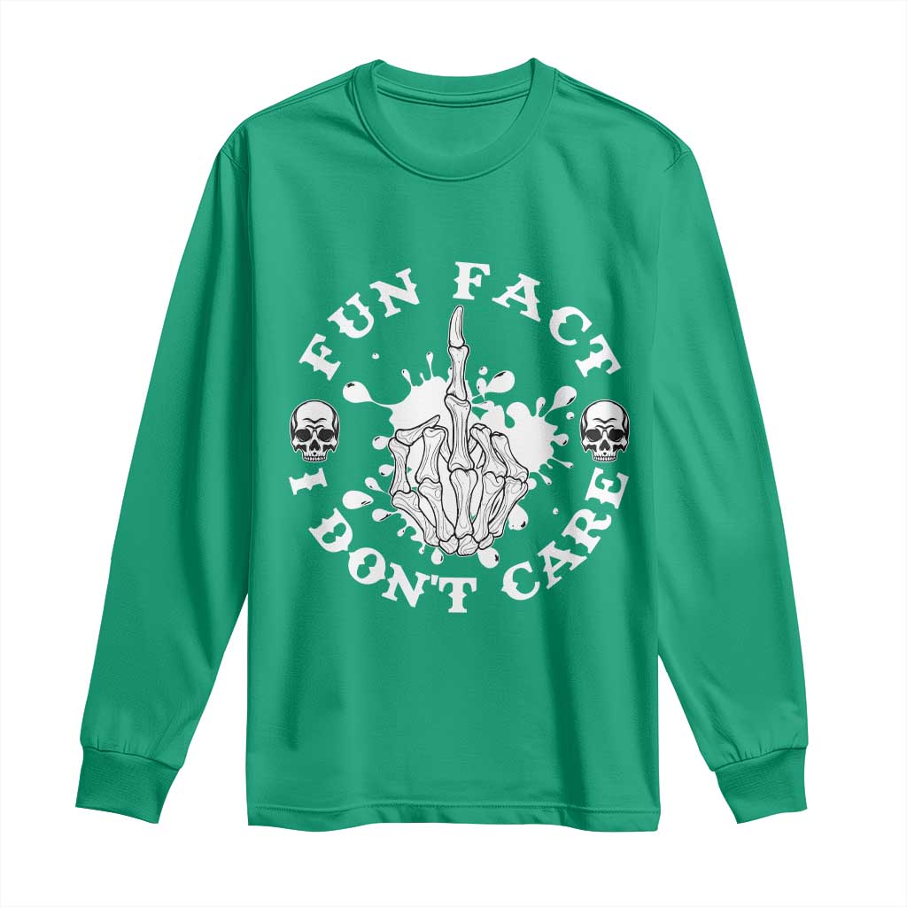 Dark Humor Skeleton Fun Fact I Do Not Care Vibe Long Sleeve Shirt - Wonder Print Shop