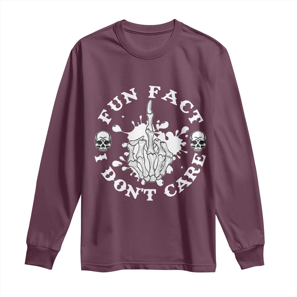 Dark Humor Skeleton Fun Fact I Do Not Care Vibe Long Sleeve Shirt - Wonder Print Shop