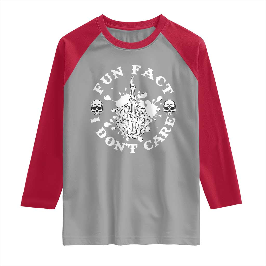 Dark Humor Skeleton Fun Fact I Do Not Care Vibe Raglan Shirt - Wonder Print Shop