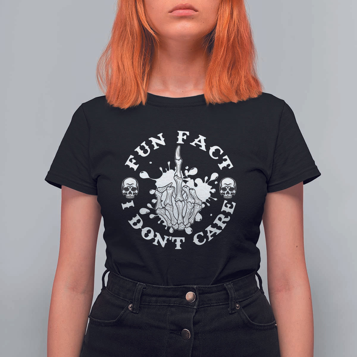 Dark Humor Skeleton Fun Fact I Do Not Care Vibe T Shirt For Women - Wonder Print Shop