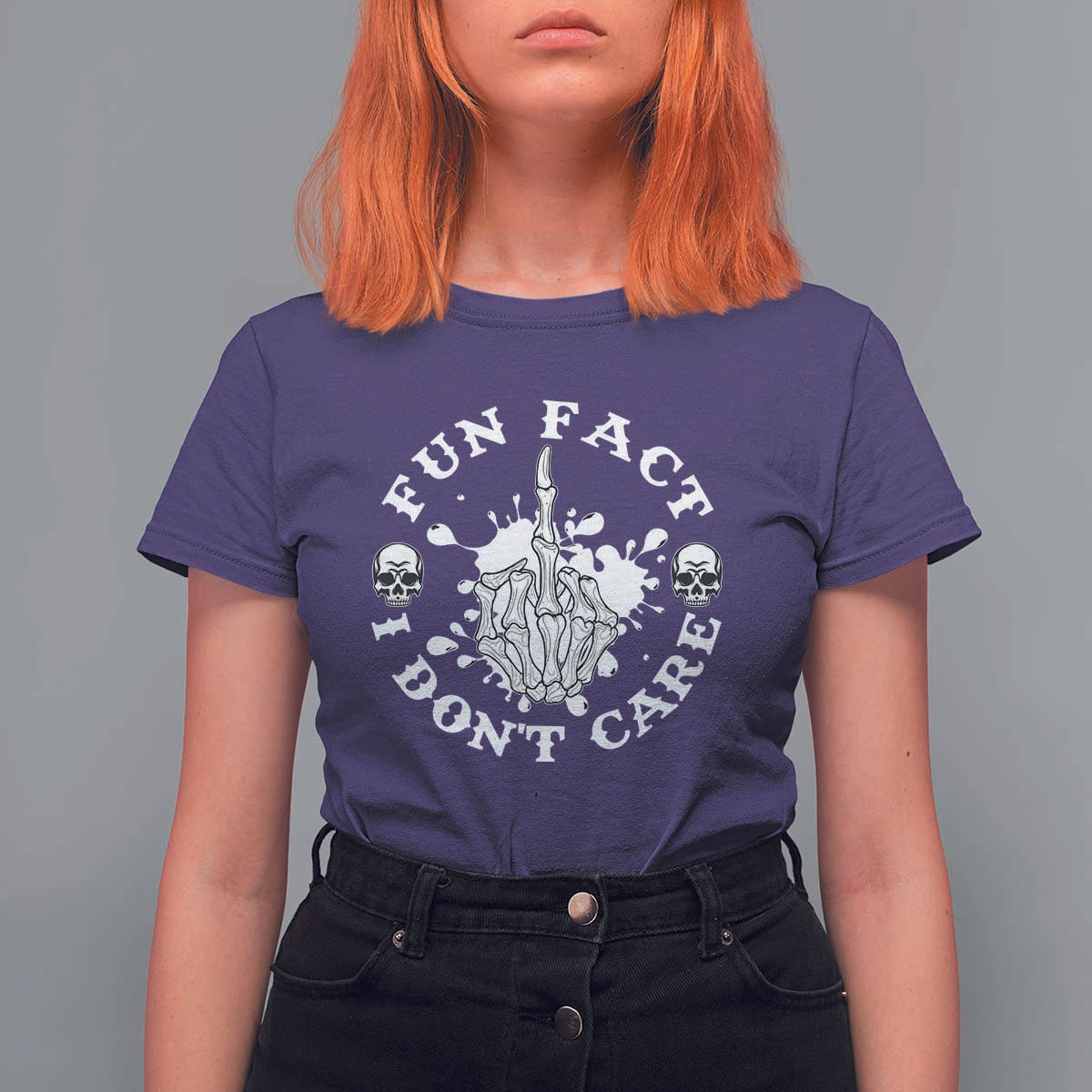 Dark Humor Skeleton Fun Fact I Do Not Care Vibe T Shirt For Women - Wonder Print Shop