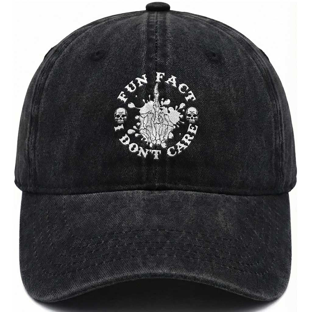 Dark Humor Skeleton Fun Fact I Do Not Care Vibe Washed Cotton Baseball Cap