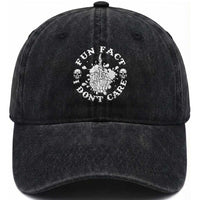 Dark Humor Skeleton Fun Fact I Do Not Care Vibe Washed Cotton Baseball Cap