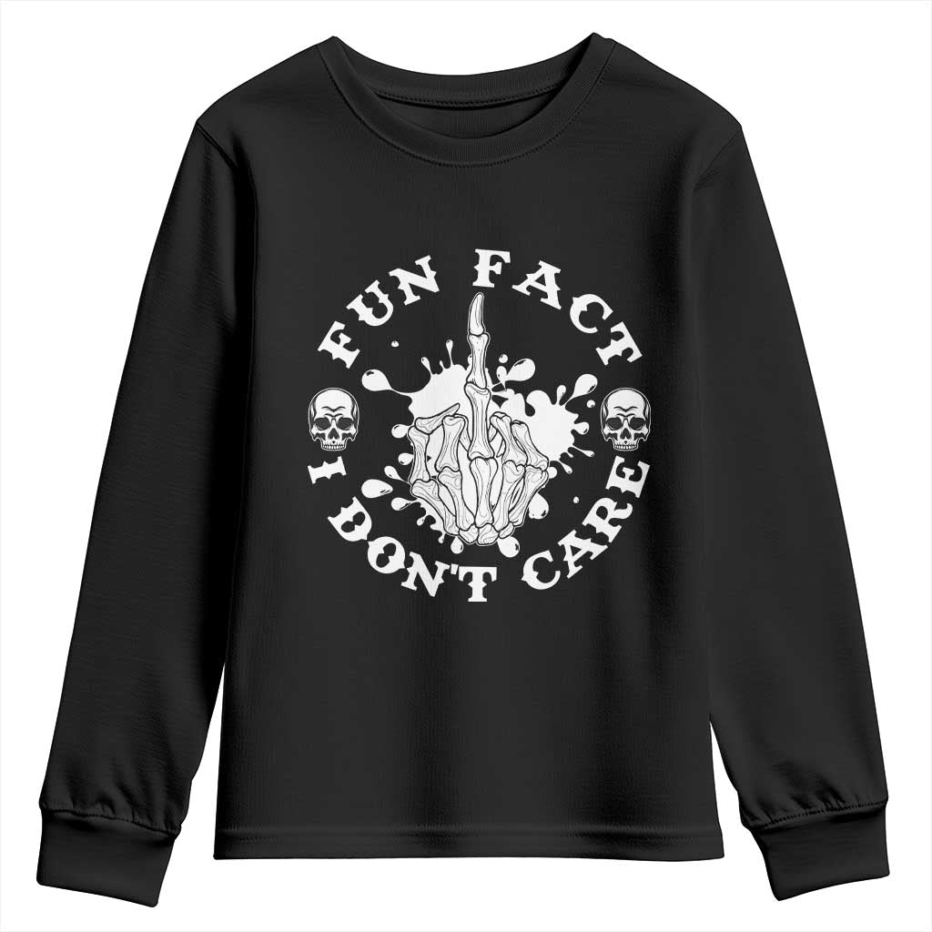 Dark Humor Skeleton Fun Fact I Do Not Care Vibe Youth Sweatshirt - Wonder Print Shop