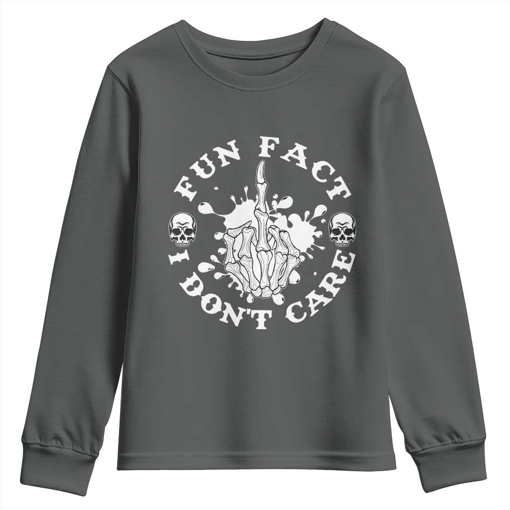 Dark Humor Skeleton Fun Fact I Do Not Care Vibe Youth Sweatshirt - Wonder Print Shop