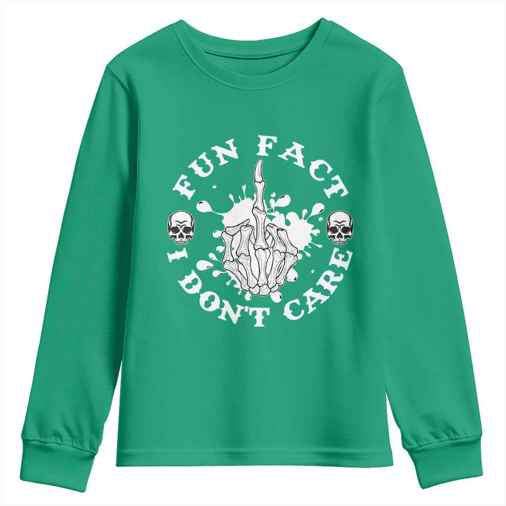 Dark Humor Skeleton Fun Fact I Do Not Care Vibe Youth Sweatshirt - Wonder Print Shop