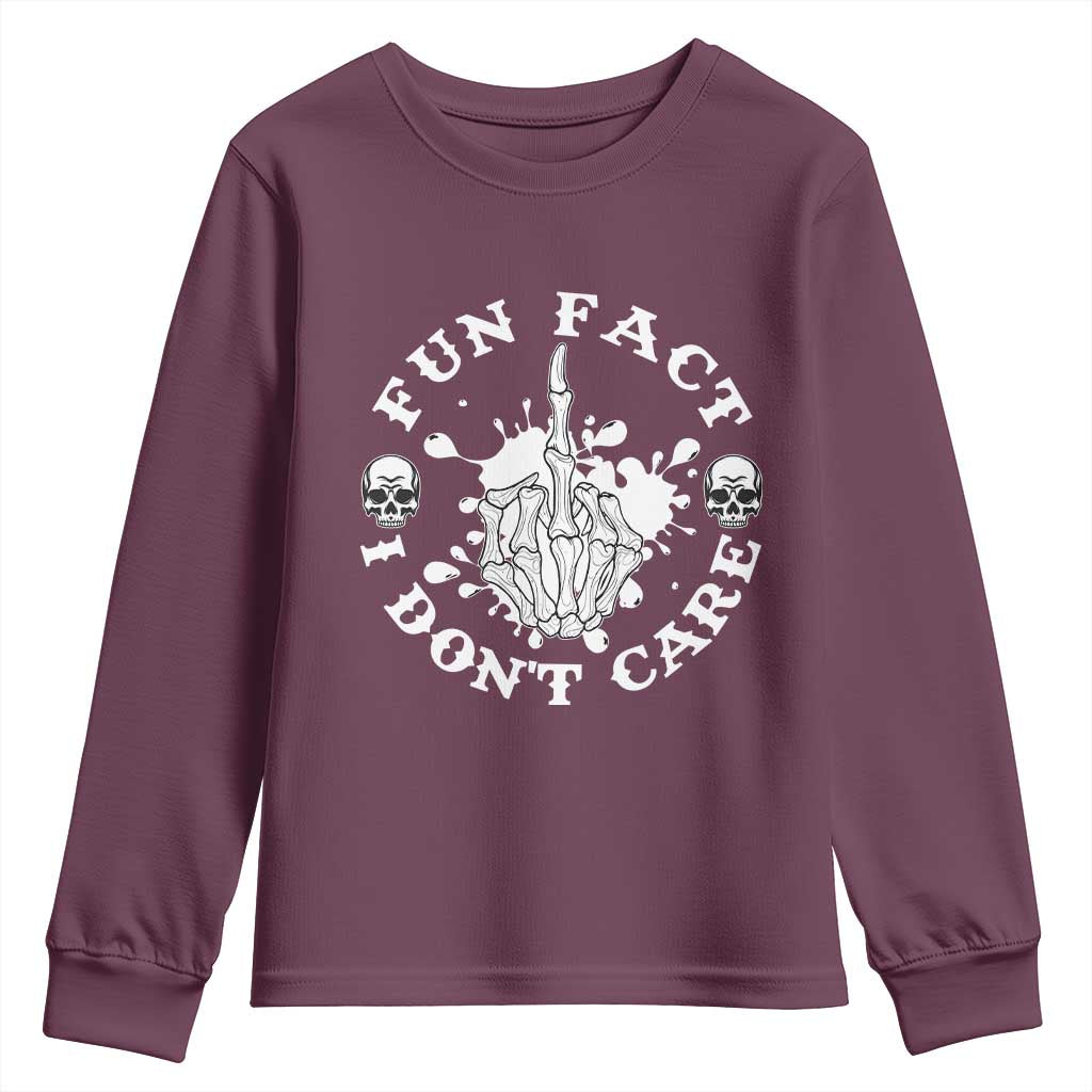 Dark Humor Skeleton Fun Fact I Do Not Care Vibe Youth Sweatshirt - Wonder Print Shop