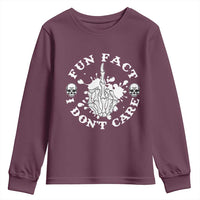 Dark Humor Skeleton Fun Fact I Do Not Care Vibe Youth Sweatshirt - Wonder Print Shop