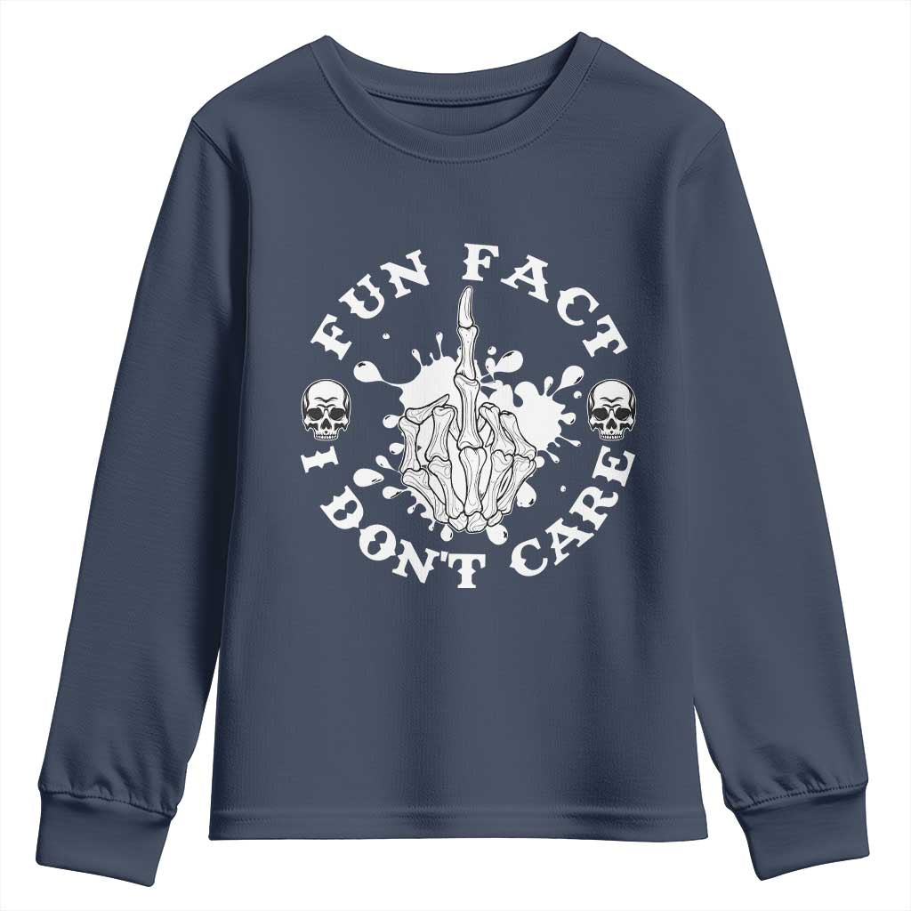 Dark Humor Skeleton Fun Fact I Do Not Care Vibe Youth Sweatshirt - Wonder Print Shop