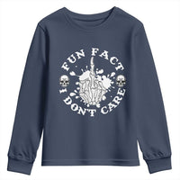 Dark Humor Skeleton Fun Fact I Do Not Care Vibe Youth Sweatshirt - Wonder Print Shop