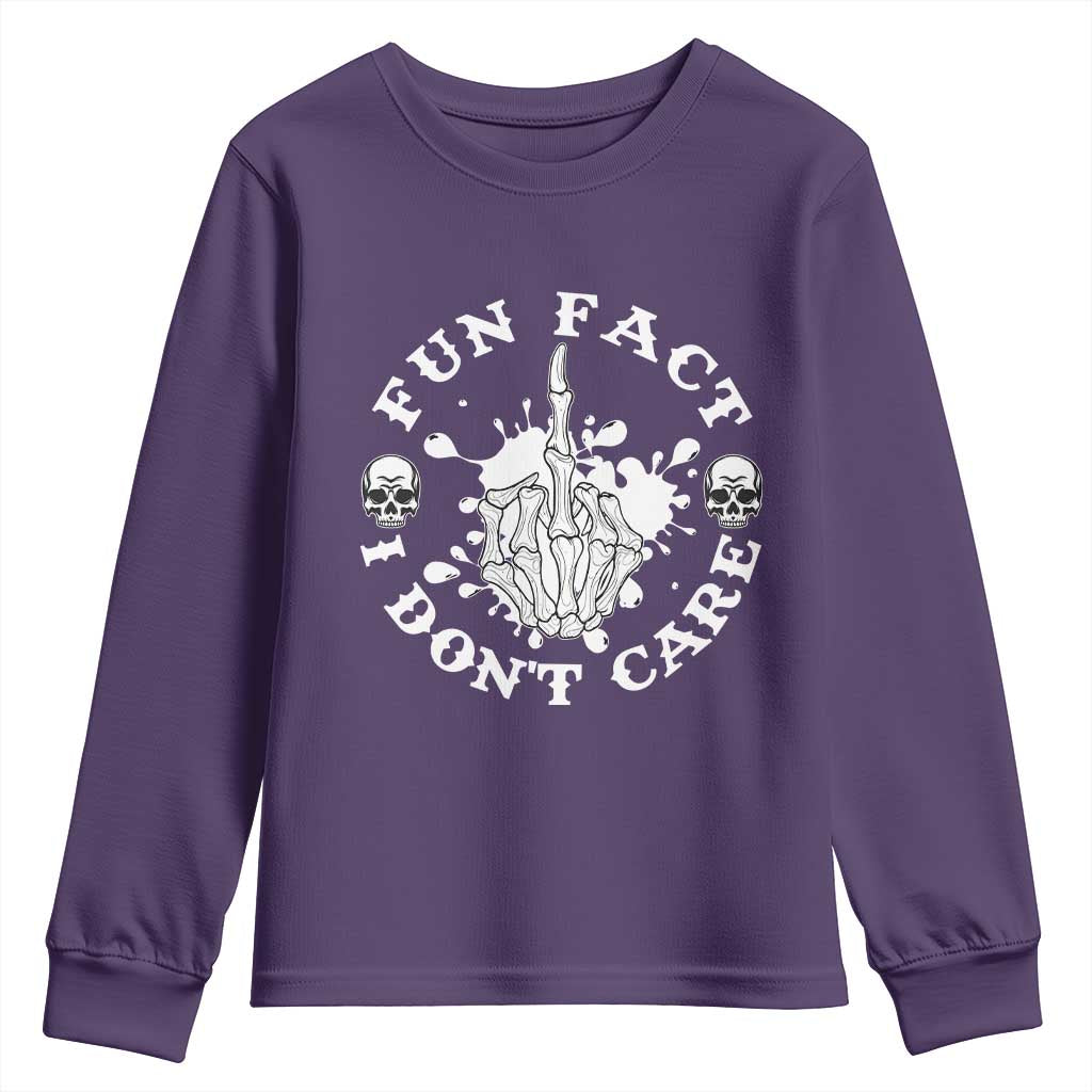 Dark Humor Skeleton Fun Fact I Do Not Care Vibe Youth Sweatshirt - Wonder Print Shop
