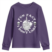 Dark Humor Skeleton Fun Fact I Do Not Care Vibe Youth Sweatshirt - Wonder Print Shop
