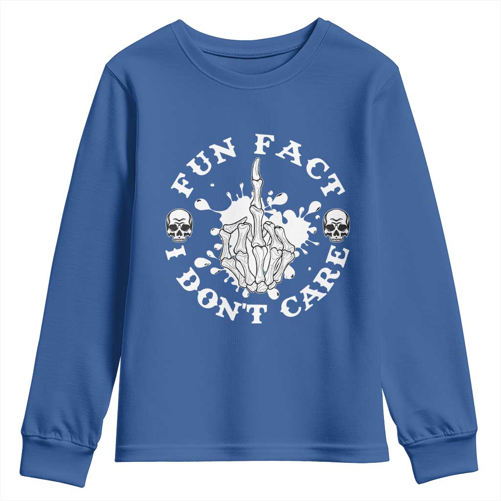Dark Humor Skeleton Fun Fact I Do Not Care Vibe Youth Sweatshirt - Wonder Print Shop