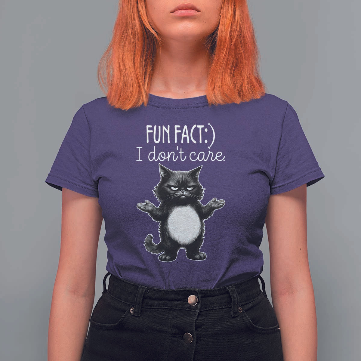 Funny Cat Lover T Shirt For Women Fun Fact I Do Not Care Quote - Wonder Print Shop