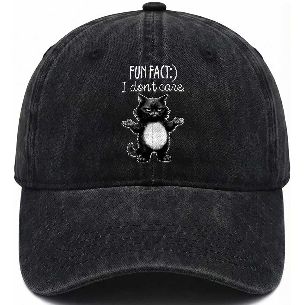 Funny Cat Lover Washed Cotton Baseball Cap Fun Fact I Do Not Care Quote