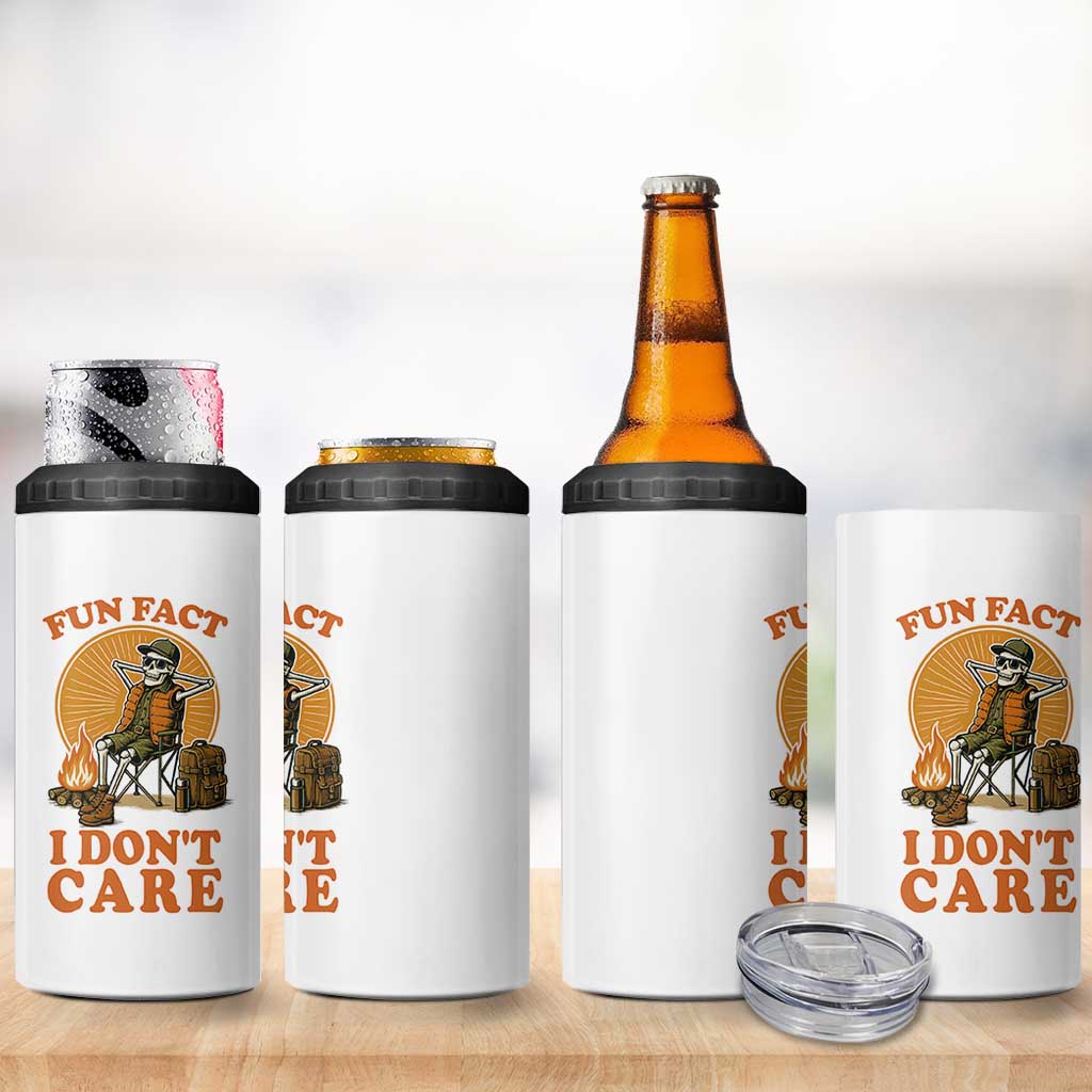 Fun Fact I Do Not Care 4 in 1 Can Cooler Tumbler Funny Skeleton